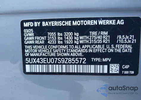 2025 BMW X5 Phev xDrive50E из США, поврежденный, VIN 5UX43EU07S9Z85572